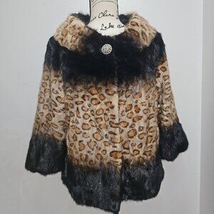 Tan Black Golden Animal Leopard Print Spotted MINK Coat Jacket Blazer No Fox
